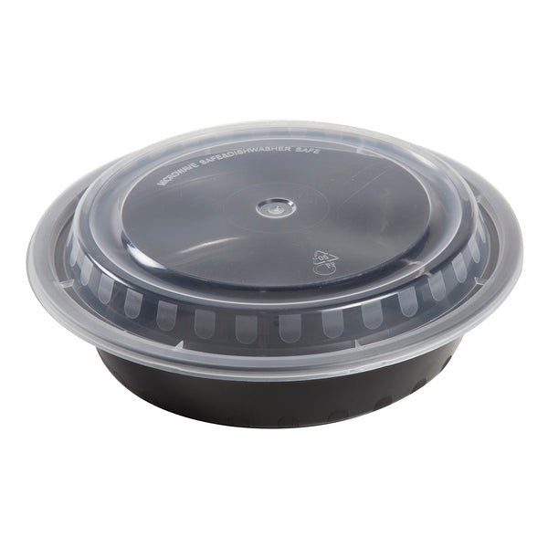 24 Oz Round Black Food Container With Lid